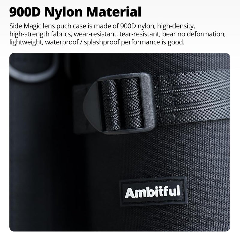 AMBITFUL Thick Camera Lens Pouch Case, Water/Dust/Shock Protection Lens Pouch for DSLR Camera Lens Compatible For Sony, Nikon, Canon,Fujifilm,Tamron Fits Lenses Below 125 × 290 mm (4.92 × 11.42 in) - Image 2